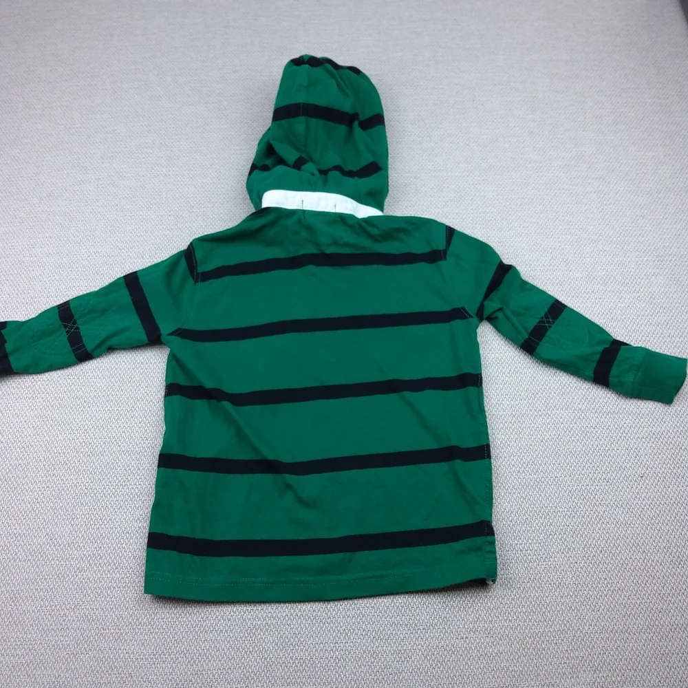 Polo Ralph Lauren, Hoodie L/S Collared Rugby Shirt ,Green W/ Black Stripes, Sz 4